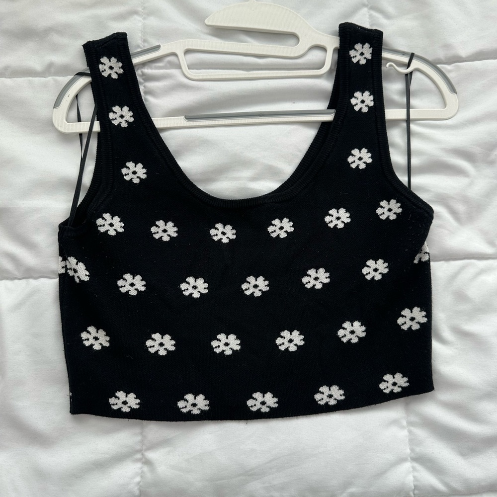 Garage Black Floral Knit Crop Tank Top